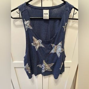 Pink Victoria’s Secret cropped sequin star tank top